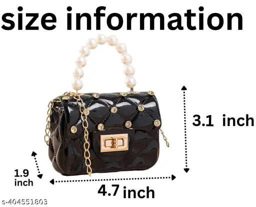 Small clutch purse with chain strap, featuring a black fabric body and clear plastic body lining