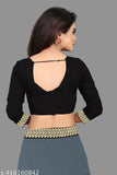 Georgette silk saree with intricate lace border, black and gold embellishment on waistband