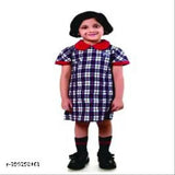 Girls' school uniform, navy blue plaid dress with white collar