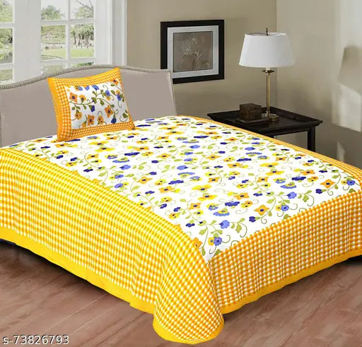 Cotton floral Jaipuri single bedsheets set, 2 bedsheets & 2 pillow covers for summer, origin India