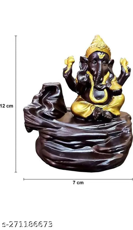Handcrafted resin Ganesha water fountain backflow incense burner with 20 smoke backflow incense cones, ideal for home decor and gifting. Indian-made Smoke backflow showpiece