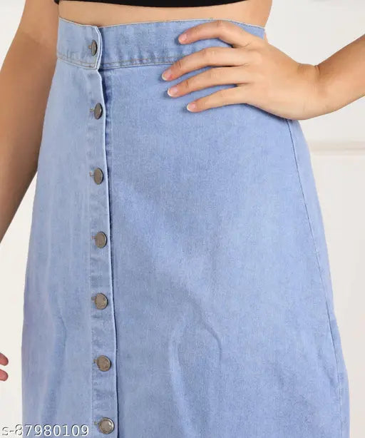 Light blue faux suede western skirt, casual trendy style, midi length