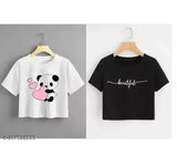 Trendy cotton blend crop top with vibrant printed net, ideal for casual, party or everyday wear