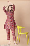 Cotton blend woman's foil print coord set (3xl), Indian-made magic foil printed kurta with palazzos