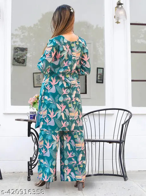 Printed cotton Kurti & palazzos set for women, stylish Indian ethnic wear" (123 characters)