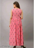 Rayon flared kurti cum gown, stylish printed design, sleeveless, S-4XL sizes available