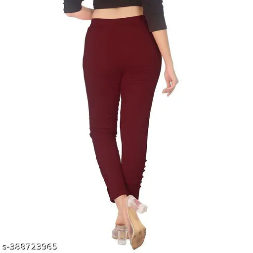 Women's maroon velvet cigarette pants, casual style