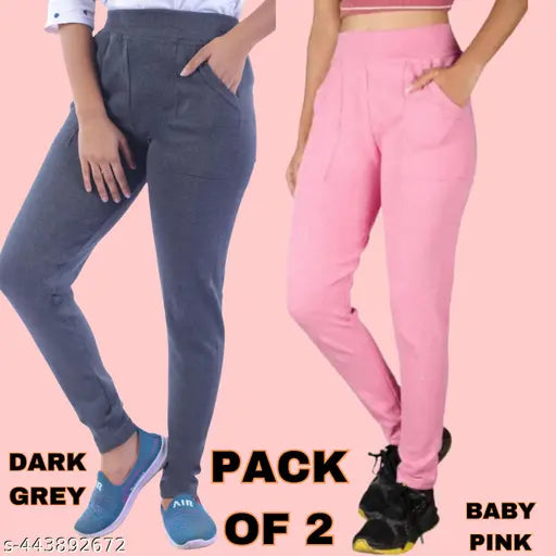 Dark Grey & Baby Pink cotton blend pocket jeggings, sustainable hosiery recycled fabric, versatile for all occasions