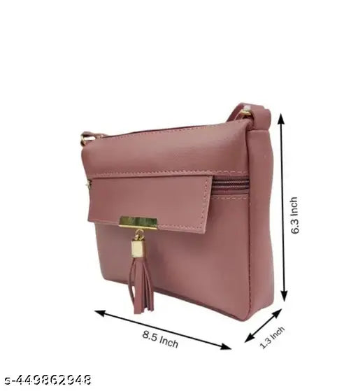 Women's sling bag, brown leather, gold tassel