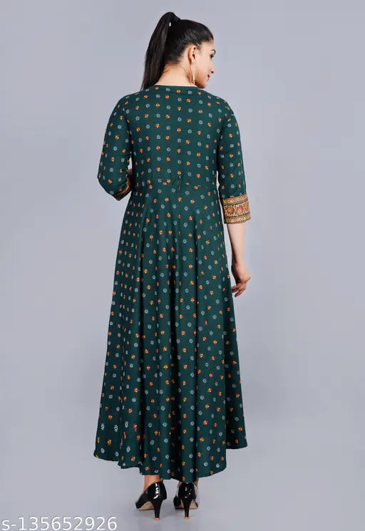 Rayon three-quarter sleeve printed kurti, Indian handwoven ethnic fashion for women