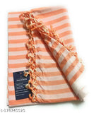 Orange-white striped, 100% fine cotton travel blanket for AC and mild winter, lightweight and durable, ideal for train/bus use
