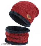 Winter knitted hat with thick fleece lining and fur trim