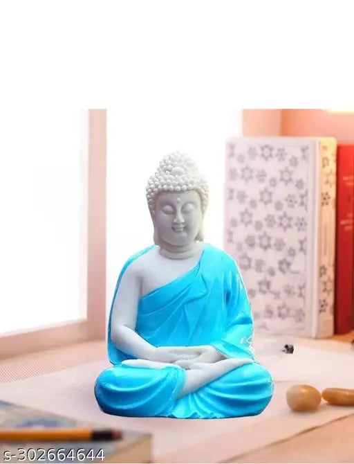 Blue, resin Lord Gautam Buddha meditation statue - Indian religious idol decor