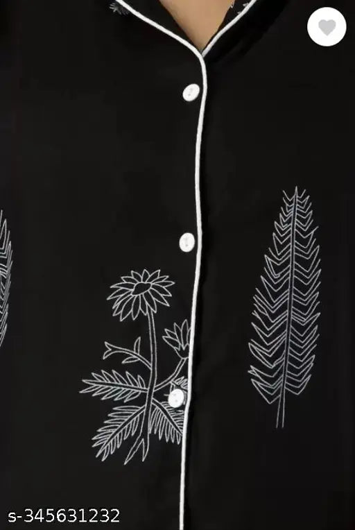 Elegant rayon nightsuits, printed net nightwear set for women, India origin