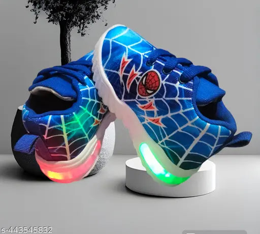Blue and white spider shoes with light up feature