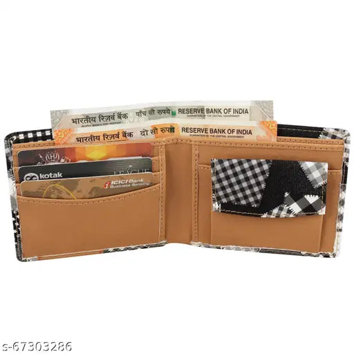 Blue faux leather wallet with 2 compartments, printed net pattern, and matte finish - Loscco fashion