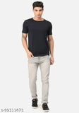 Black polyester men's t-shirt with short sleeves, solid design. (M: 40in chest, 28.5in length; L: 42in chest, 29in length; XL: 44in chest, 30in length)