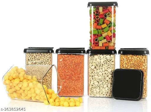 Black plastic kitchen storage container set, pack of 12, 1100ml each