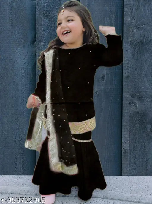 Rayon kurta suit set with net dupatta, self-designed pattern for girls' fashion, 1-12 years, made in India
