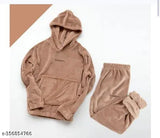 Wool winter hoodie/night suit for women in Matti color - solid design, long sleeves, pyjamas style, XL size from India