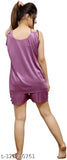 Purple satin short set, sleeveless spaghetti top & shorts, stylish nightwear for bedroom or special nights, Indian origin
