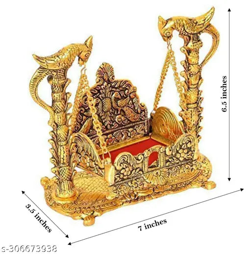 Gold-plated metal Lord Nand Laddu Gopal Swing for Krishna Janmashtami home decor, 16cm x 1.5cm x 10cm size