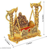Gold-plated metal Lord Nand Laddu Gopal Swing for Krishna Janmashtami home decor, 16cm x 1.5cm x 10cm size