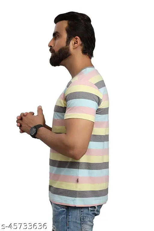 Multi Colour CRAZI9 men's cotton blend graphic print round neck regular fit half sleeve T-shirt - vibrant, comfortable, high-quality cotton apparel