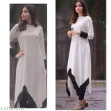 Rayon kurti gown, trendy solid three-quarter sleeve, Indian fashion apparel for women