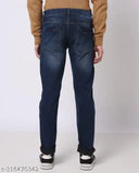 Blue denim men's jeans by RUSTICBLOOMS - Slim fit, mid-rise, sleek and versatile, suitable for casual and party wear. Available sizes: 28 (waist 28in, length 39in), 30 (waist 30in, length 39in), 32 (waist 32in, length 39in). Made in India