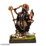 Traditional Kaali Mata resin idol, 16cm x 9cm x 23cm, for pooja, home, office, or car dashboard. Exquisite detailing and classic design in vibrant traditional colors