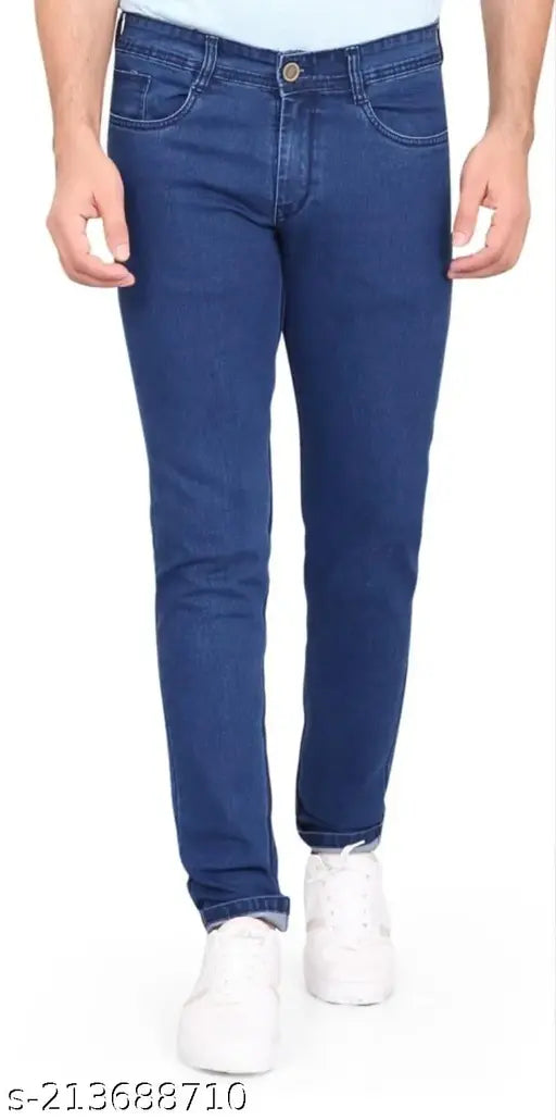 Dark blue men's Clubrocks Cotton Lycra jeans, solid denim design on display