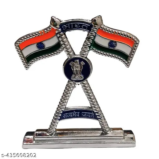 Silver national flag metal car dashboard showpiece, symbolizing patriotism and love for country