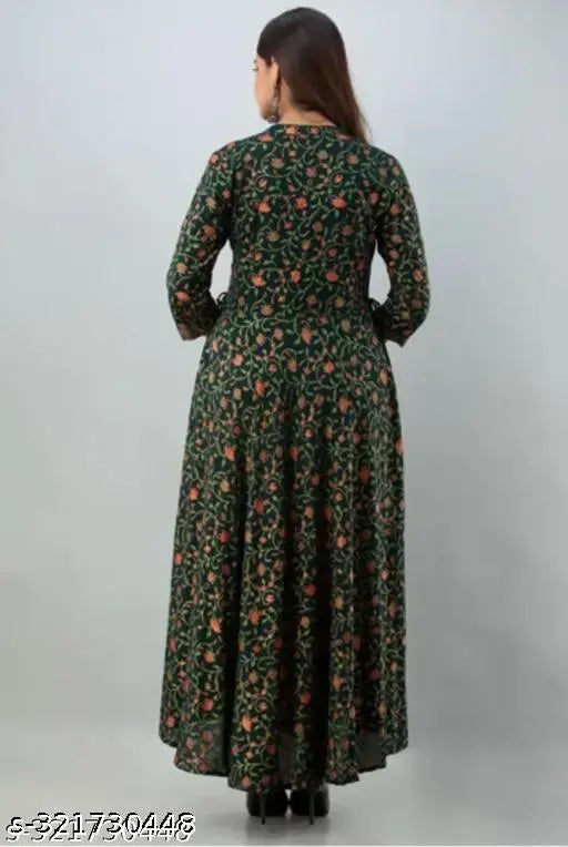 Rayon three-quarter sleeve printed gown, vibrant Indian design for stylish events