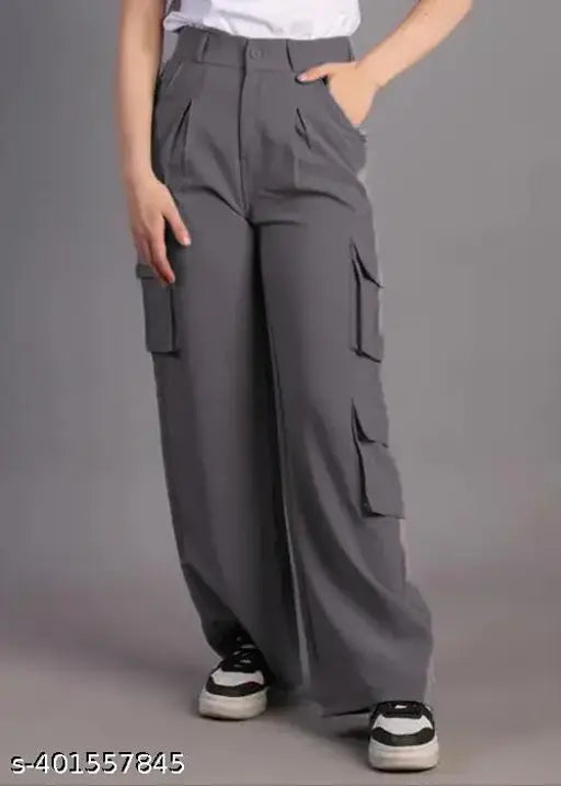 Grey cotton five-pocket trousers for women