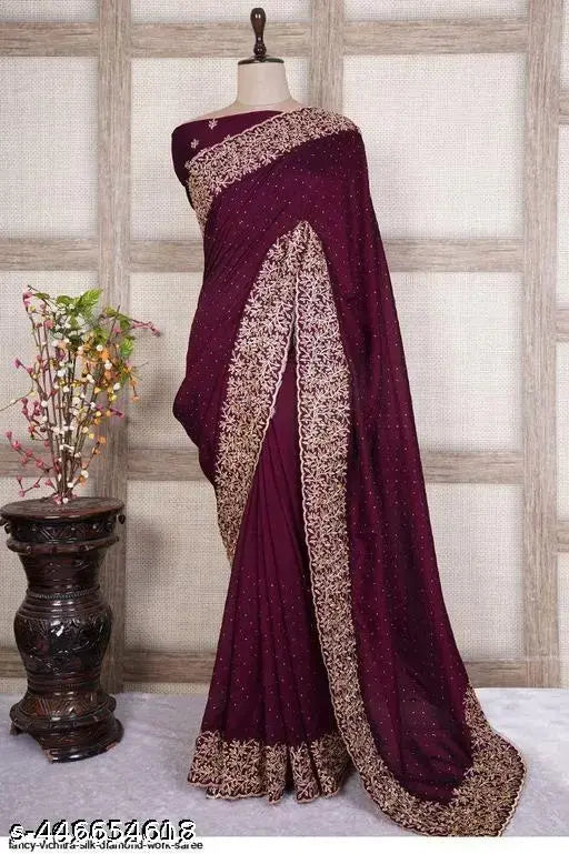 Golden Georgette Silk Saree with Zari Embroidery & Stone Work, Indian handcrafted elegance, free size (L=5.3m, B=0.8m)