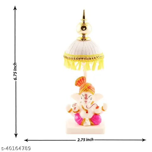 Divine Marble & Polyresin Pagri Ganesh Idol with Car Dashboard Stand - Portable office/study decor or spiritual gifting, features intricate design and premium materials