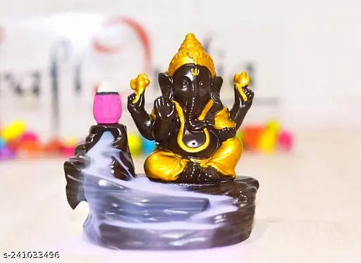 Resin Ganesha smoke fountain decorative showpiece, Indian idol with free 101 backflow cones, 7 cm x 12 cm x 7 cm size