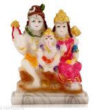 Marble Shiv Parvati Ganesh statue, Indian handcrafted God family showpiece (10 cm L x 10 cm H x 10.5 cm B) - ideal for home mandir, festival decoration, or spiritual gift item