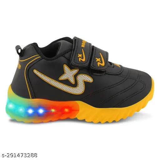 Black velcro sneakers with LED lights, kids sports shoes