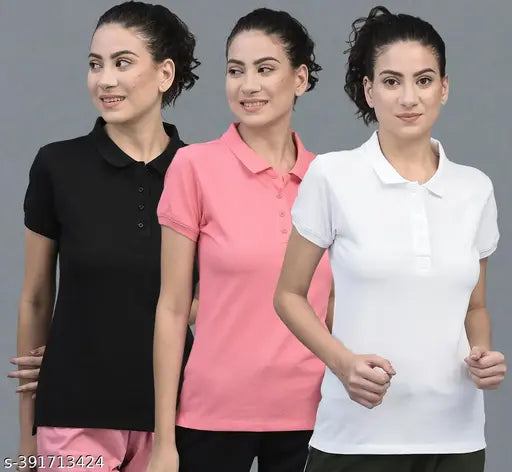 Dollar Women's Pink Cotton Blend Polo T-Shirts (Pack of 3), short sleeves, easy pull-on clasp, various sizes available