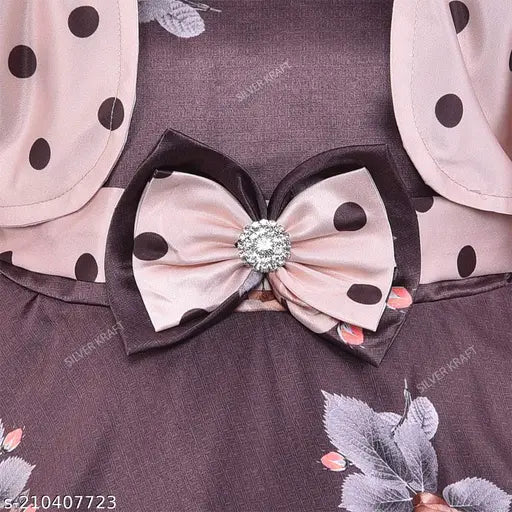Silver and kraft baby girl winter dress with black polka dot bow