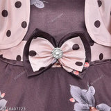 Silver and kraft baby girl winter dress with black polka dot bow