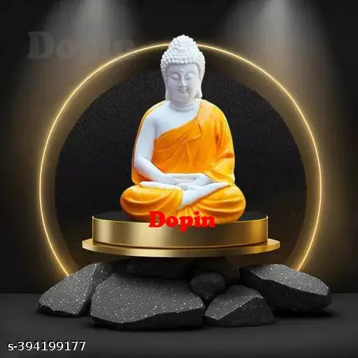Handcrafted PolyResin Orange & Blue Buddha Statue Combo Pack (5.5-inch), premium religious idols for peaceful tabletop display, intricately detailed Buddha figurines from India