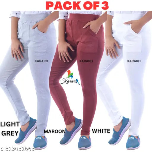 Stylish all-over print cotton blend jeggings pack of 3 - trendy and lightweight ladies' leggings in various sizes