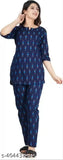Navy Blue Viscose Rayon Printed Floral Night Suit Set - Comfortable fit for lounging & sleeping, featuring chic bell print design. Breathable, lightweight, and available in sizes S-3XL