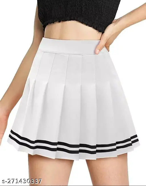 White pleated skirt with black stripe trim