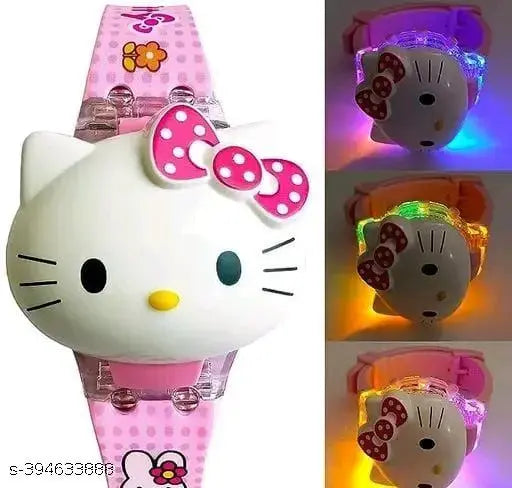 Pink Hello Kitty digital watch, glowing green light, music feature for children