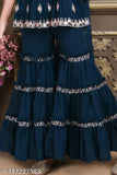 Sapphire Symphony Georgette A-line Kurta & Sharara Affair for girls, printed, sleeveless, floor length with dupatta, embroidered, trendy Indian fashion for ages 1-15 years