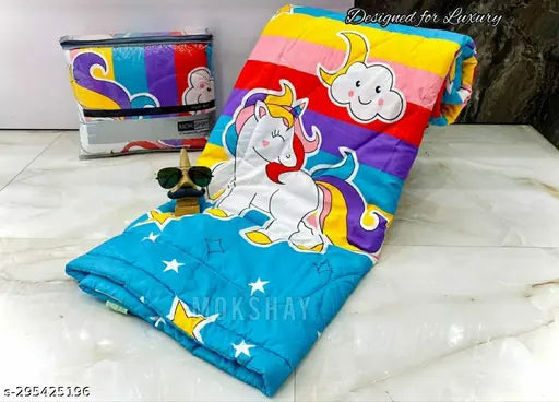 Blue car print reversible Glace cotton comforter, soft & all-season use for kids (90x60 inches), ideal for bedroom interiors